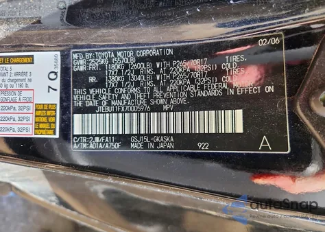 2007 Toyota Fj Cruiser z USA, uszkodzony, nr VIN JTEBU11FX70005976